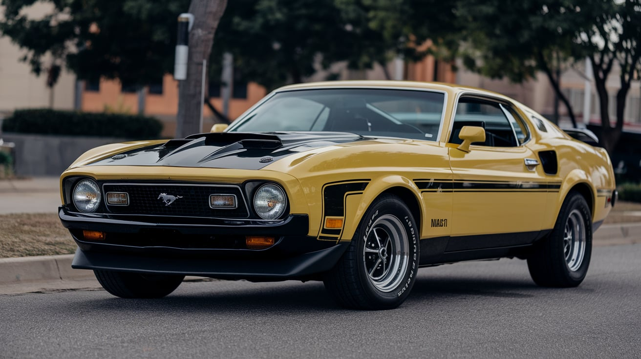 1972 Mustang Mach 1 Canary Yellow Black Louvers